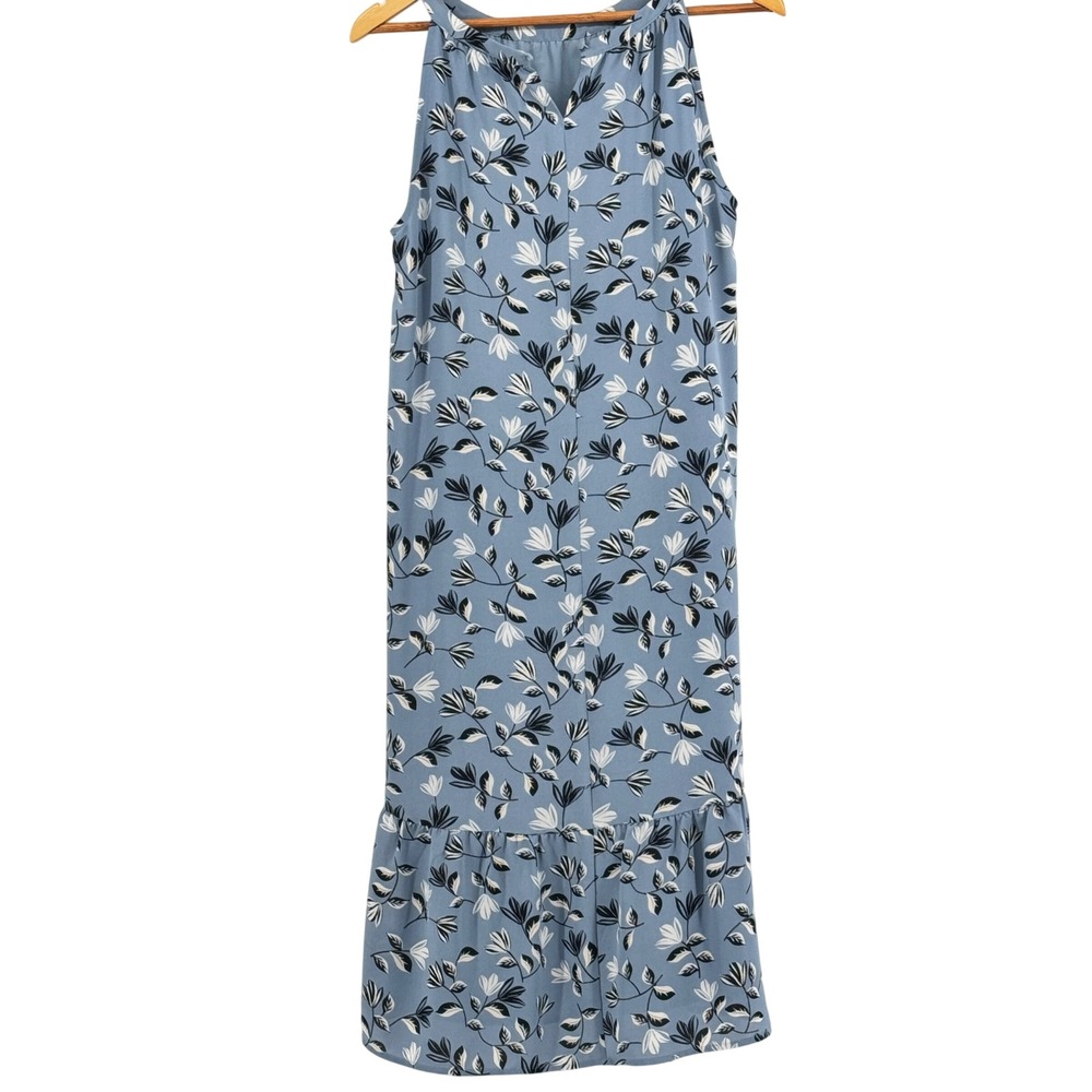 J Jill Floral Midi Dress Blue Tiered Hem Sleeveless Size M 8/10 Comfy Travel - Picture 3 of 5